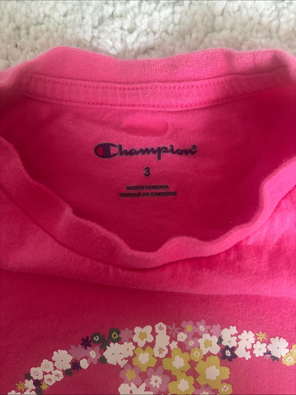 Champion Girls' Hot Pink Floral Logo Short Sleeve Tee - Picture 2 of 4